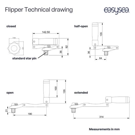 Lierhendel opklapbaar in aluminium Flipper - EasySea