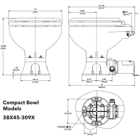 Jabsco 38045-3094 - WC Quiet Flush E2 Compact - acqua dolce 24V