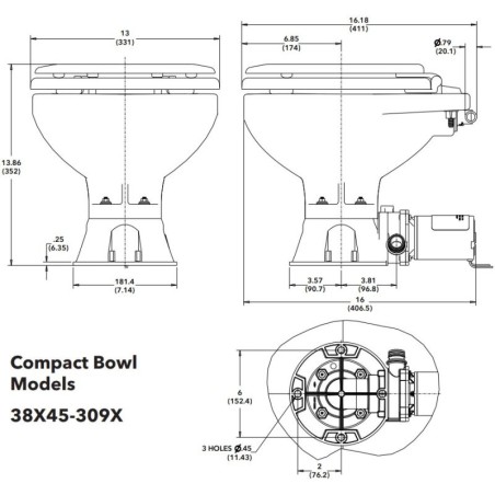 Jabsco 38245-3092 - WC Quiet Flush E2 Compact - suolavesi 12V