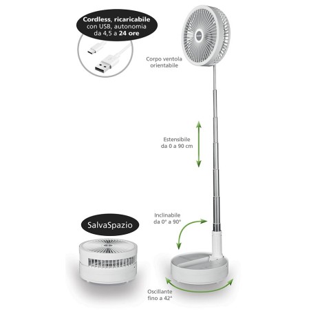 Ventilatore space cordless ricaricabile con asta telescopica