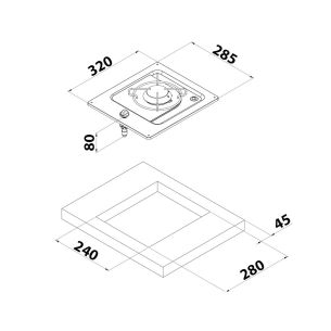 Piano cottura a gas da incasso in acciaio inox, 1 fuoco PC1320 - Can 2