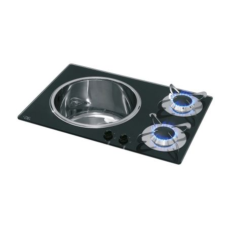 PV1360 built-in glass combination gas hob, 2 burners with sink - Can