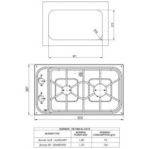 Table de cuisson à gaz encastrable en acier inox, 2 feux FC1692-S-SC - Can 2