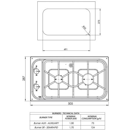 Table de cuisson à gaz encastrable en acier inox, 2 feux FC1692-S-SC - Can
