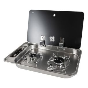 Fogón a gas empotrable, 2 fuegos con tapa de vidrio simple FC1336 - Can