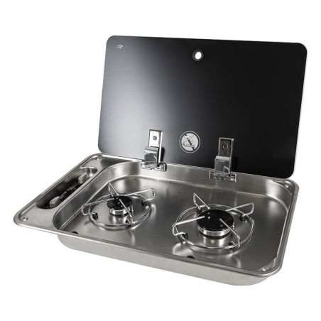 Fogón a gas empotrable, 2 fuegos con tapa de vidrio simple FC1336 - Can