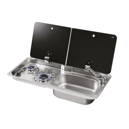 Built-in combination gas cooktop, 2 burners with double glass lid FL1765 - Can