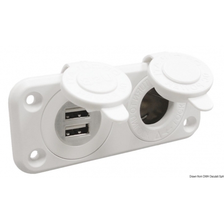 Doble toma USB encendedor blanco - Osculati