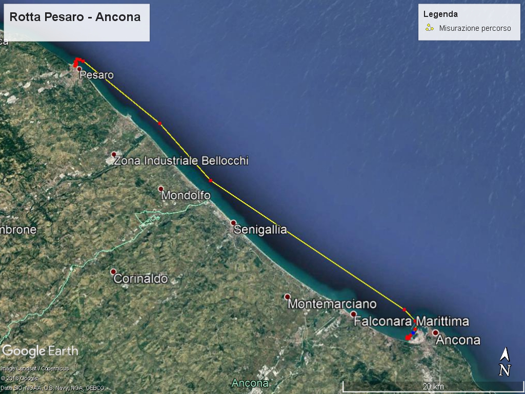 navigare in adriatico rotta da Pesaro ad Ancona